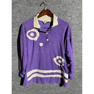 Vintage Davidbrown Boutique Polo Shirt Womens Medium Purple Abstract Made USA